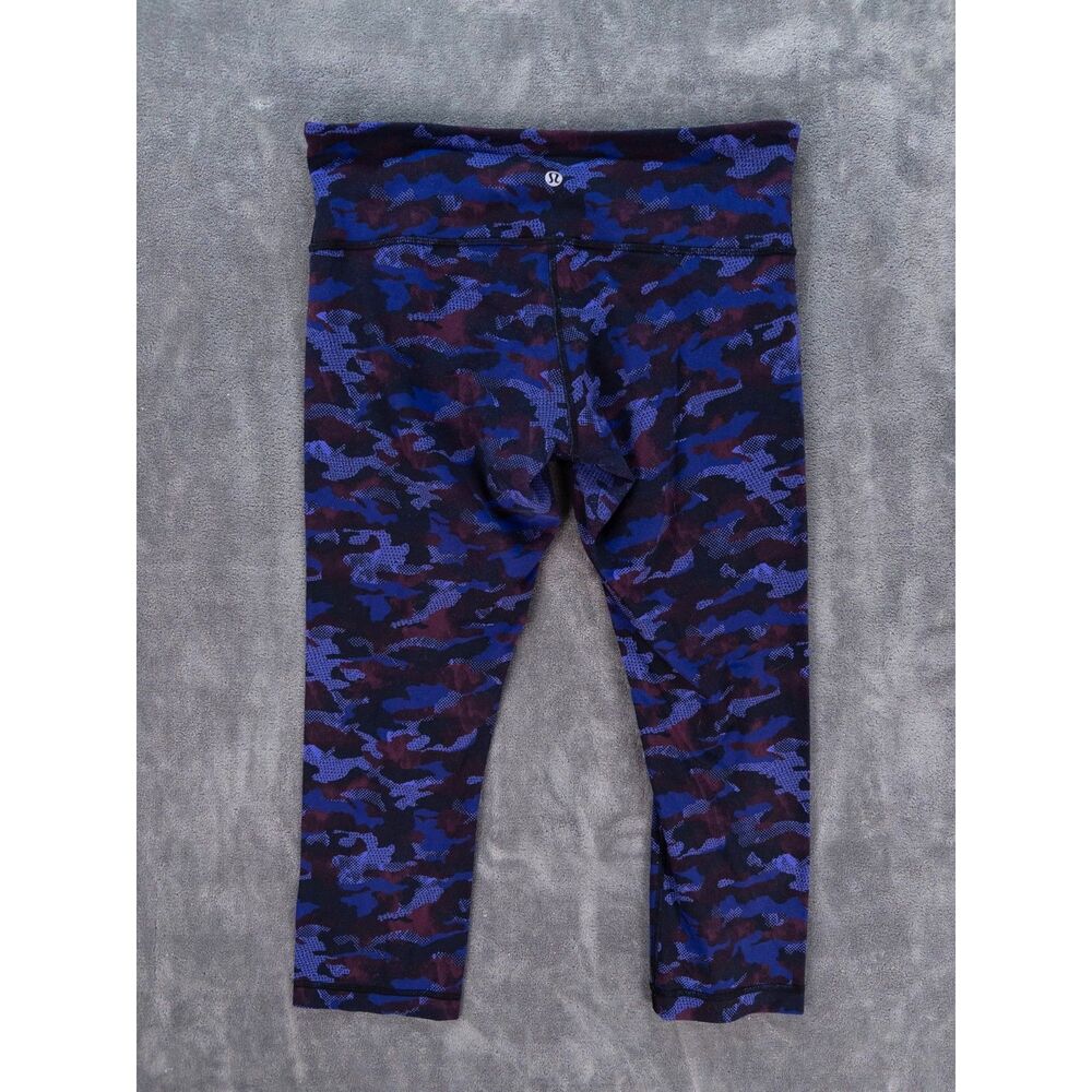 Lululemon Wunder Under Crop III Camo Blue Black Purple Leggings Size 8